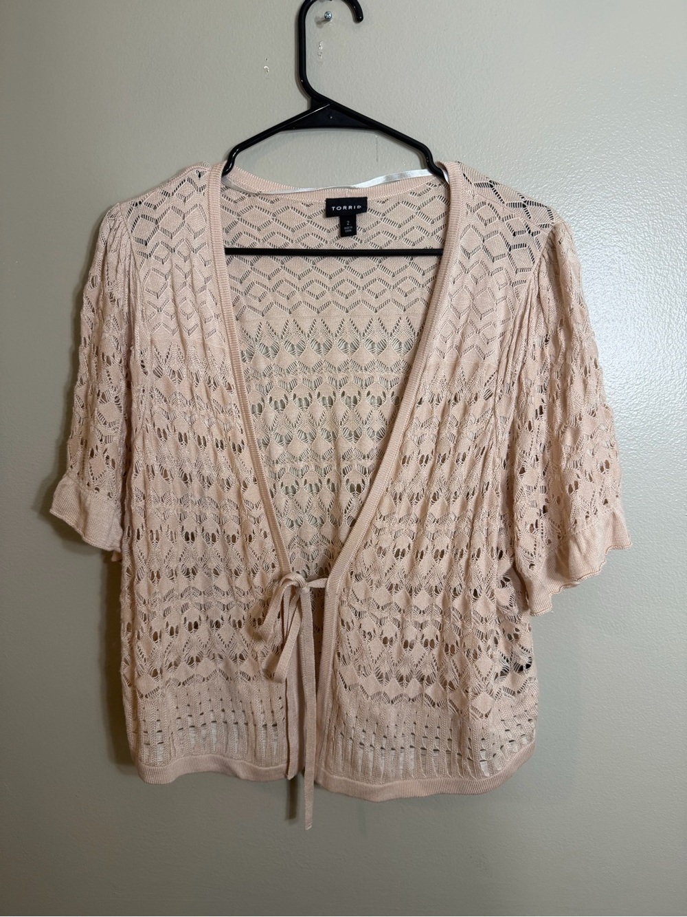 Torrid Tan Beige Openwork Tie-Front Sweater